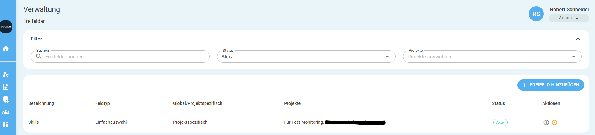 Overview of all custom fields in E-Coach
