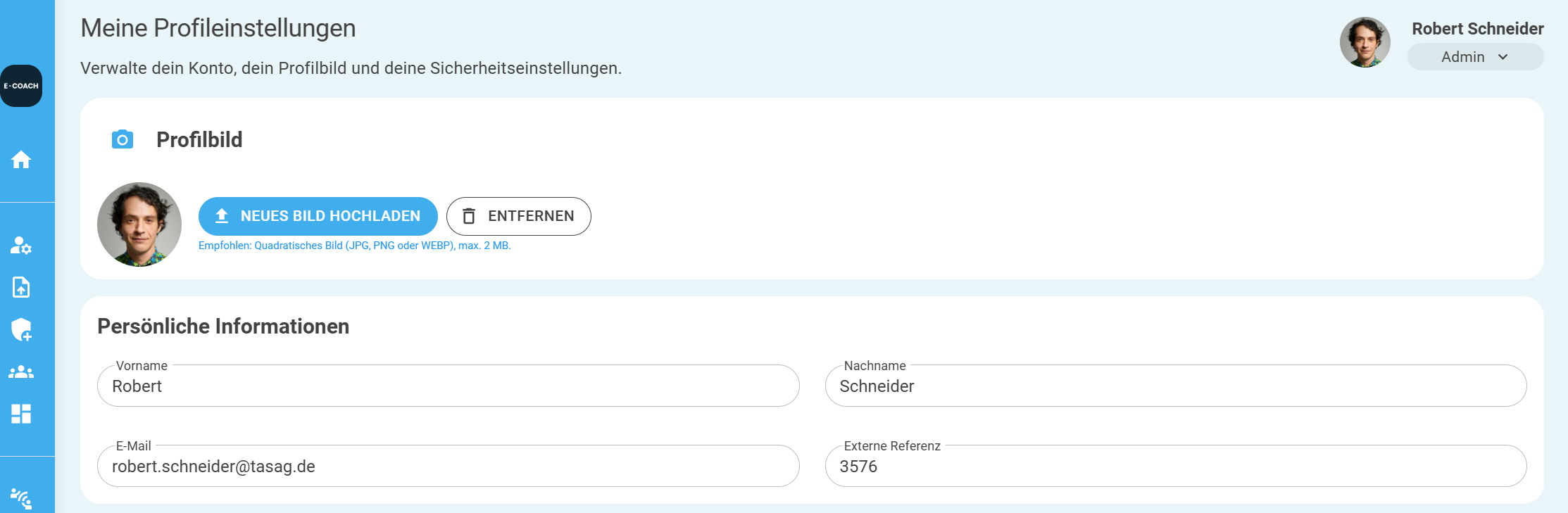 Persönliche Informationen im Benutzerprofil