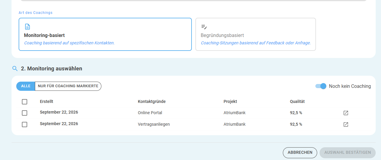 Monitoring-Auswahl mit Vorgemerkt-Filter