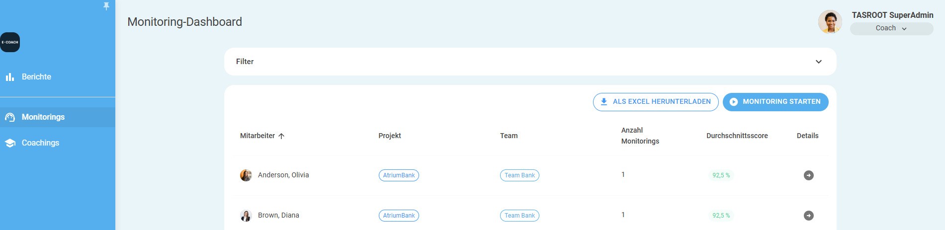 Exportfunktion im Monitoring-Dashboard
