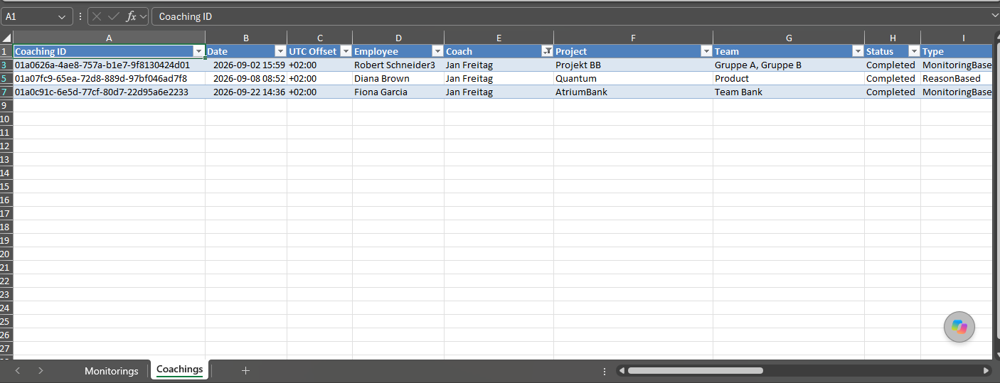 Excel-Export mit Tabellenblättern